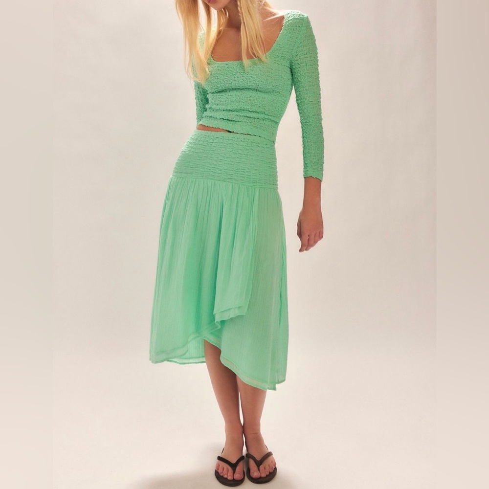 Free People Pucker Me Up Midi Skirt Set Jade Mint S NWT